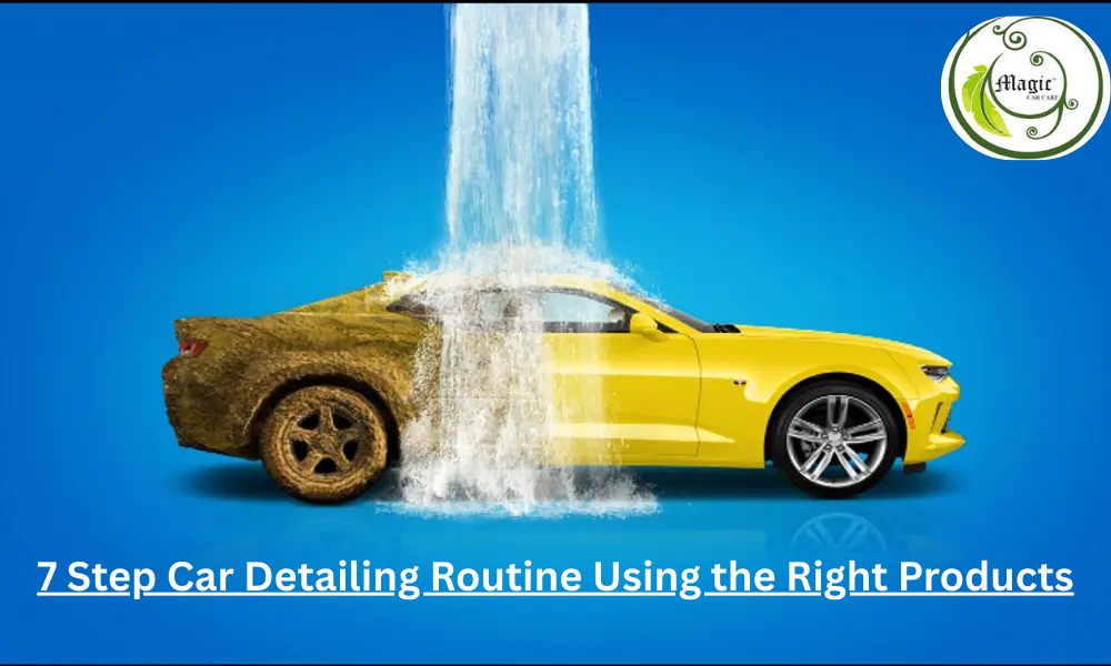 Before and after result of a car detailing routine showing deep cleaning and shine restoration